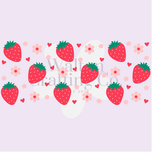 Strawberry Flowers & Hearts Clear 16oz Glass Cup