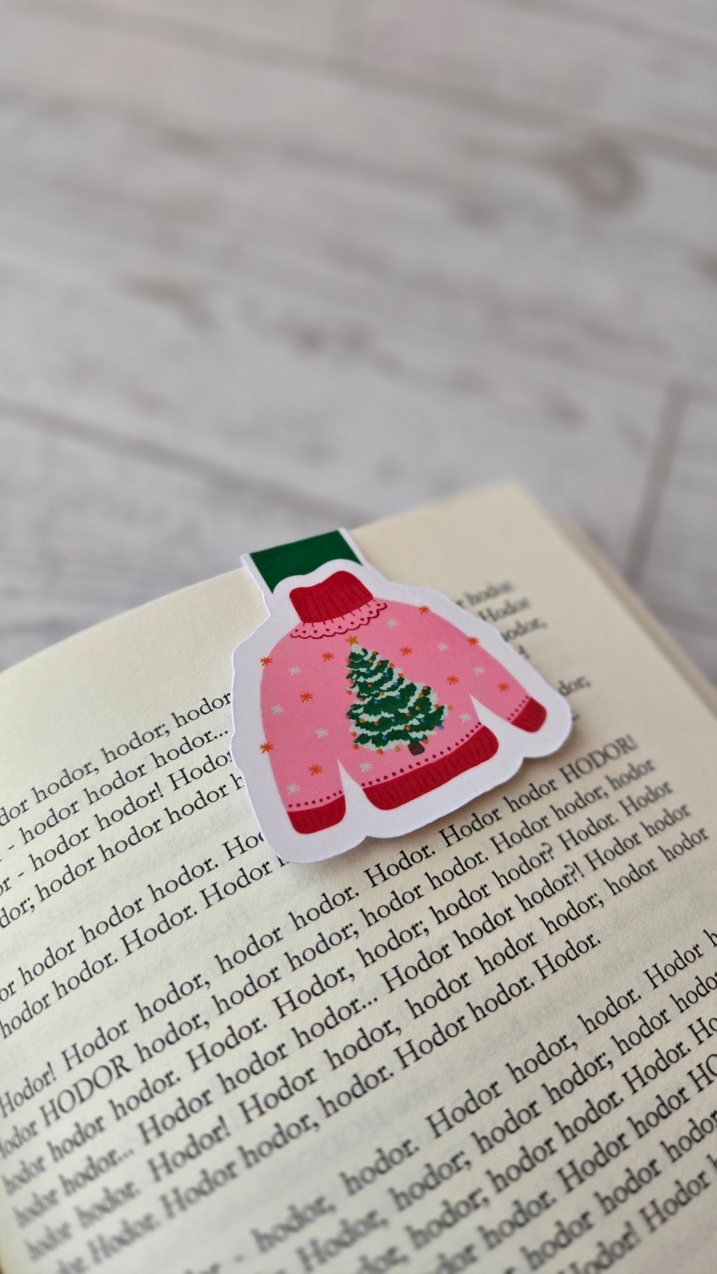 Pink Christmas Tree Sweater Magnetic Bookmark