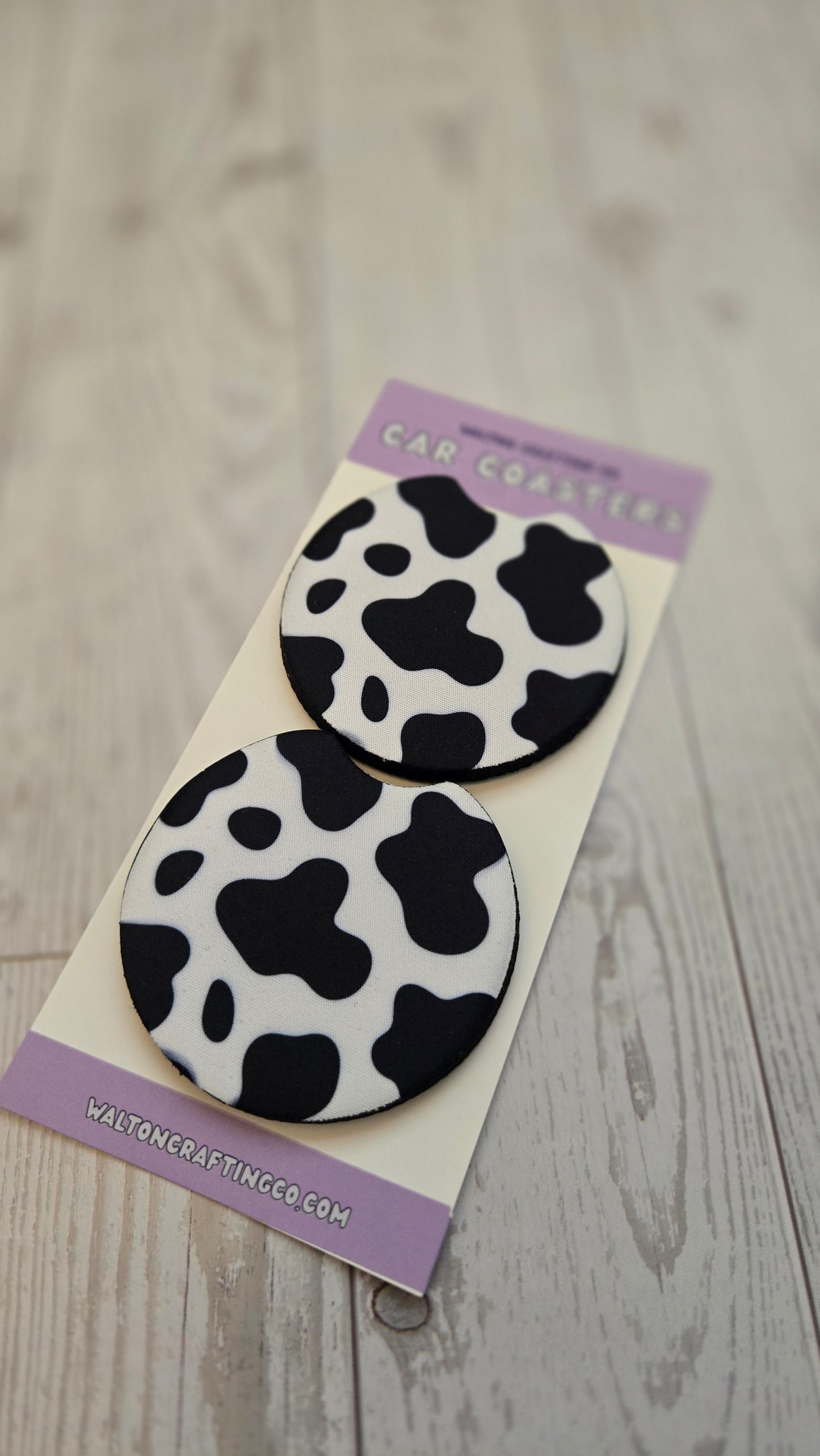 Cow Print Car Coaster Set