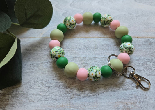 Daisy Meadow Beaded Keychain Bracelet