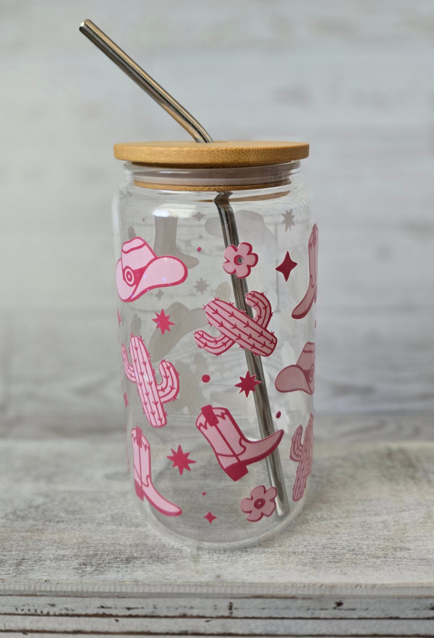 Cacti Cowgirl Clear 16oz Glass Cup