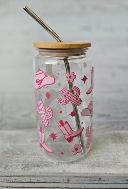 Cacti Cowgirl Clear 16oz Glass Cup