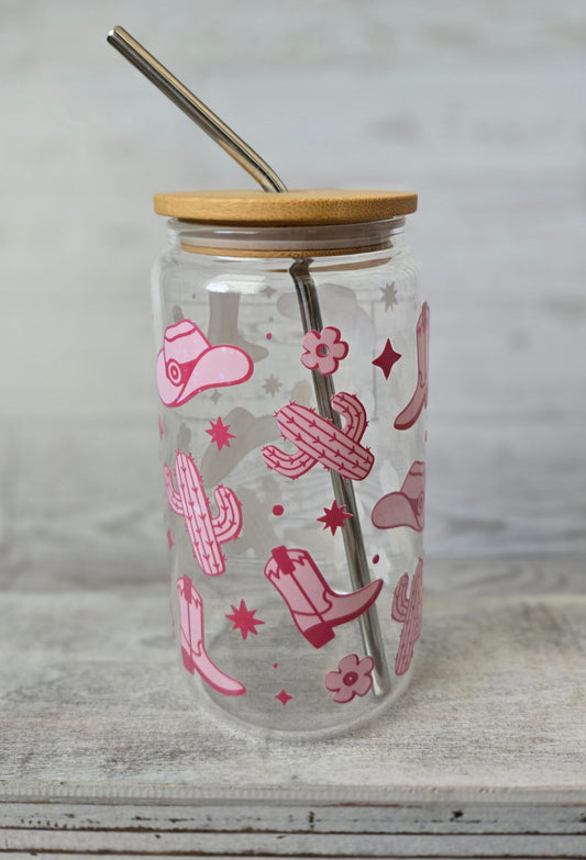Cacti Cowgirl Clear 16oz Glass Cup