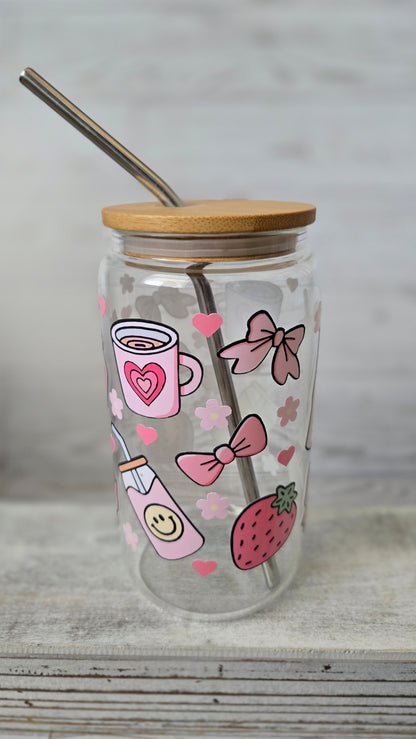 Bows & Coffee Clear 16oz Glass Cup