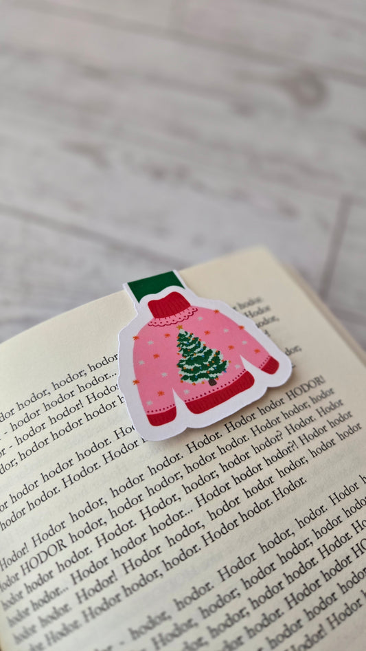Pink Christmas Tree Sweater Magnetic Bookmark