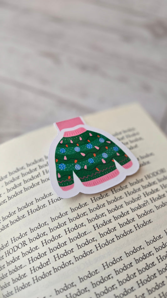 Green Christmas Lights Sweater Magnetic Bookmark