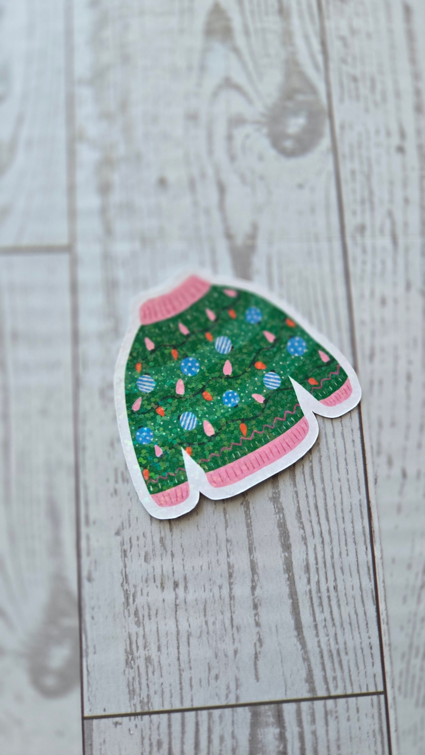 Green Christmas Light Sweater Sticker