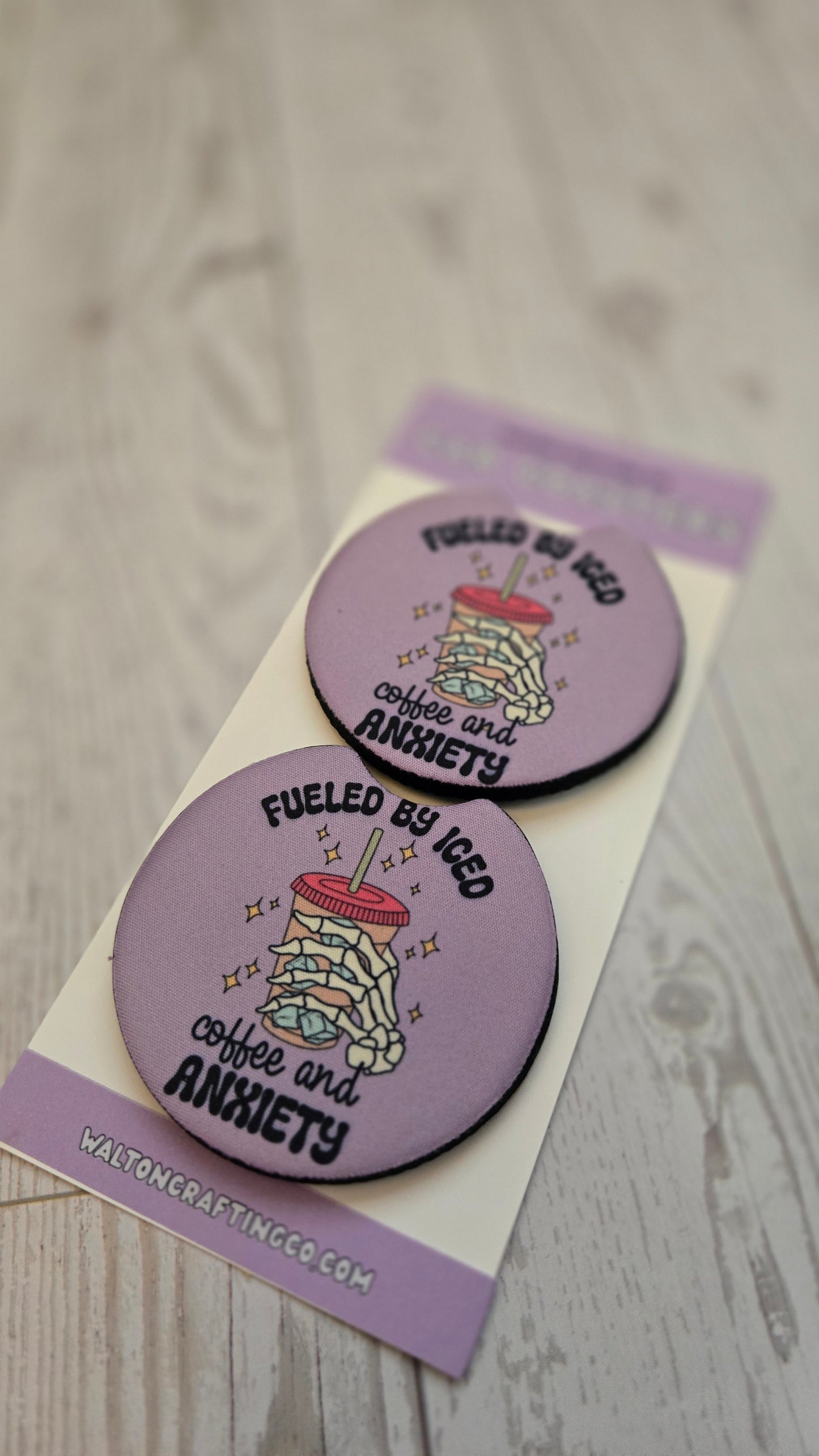 Fueled by Iced Coffee and Anxiety Car Coaster Set