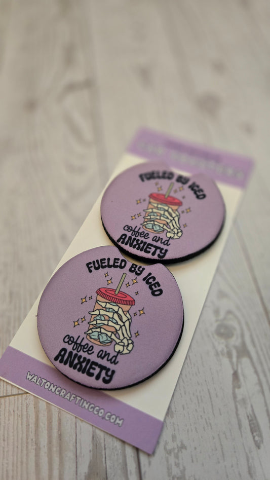 Fueled by Iced Coffee and Anxiety Car Coaster Set