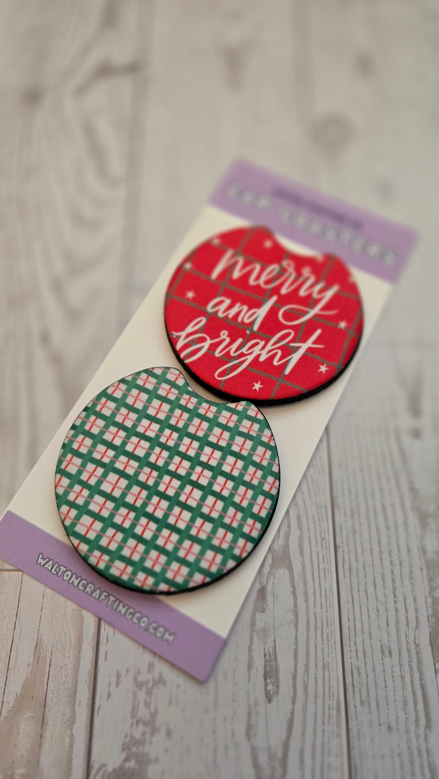 Merry & Bright Christmas Car Coaster Set
