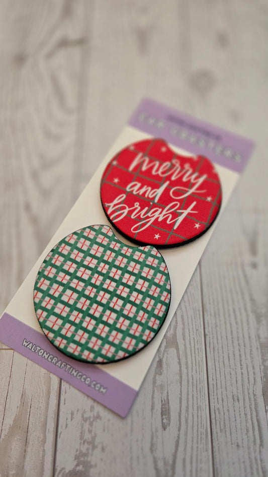 Merry & Bright Christmas Car Coaster Set